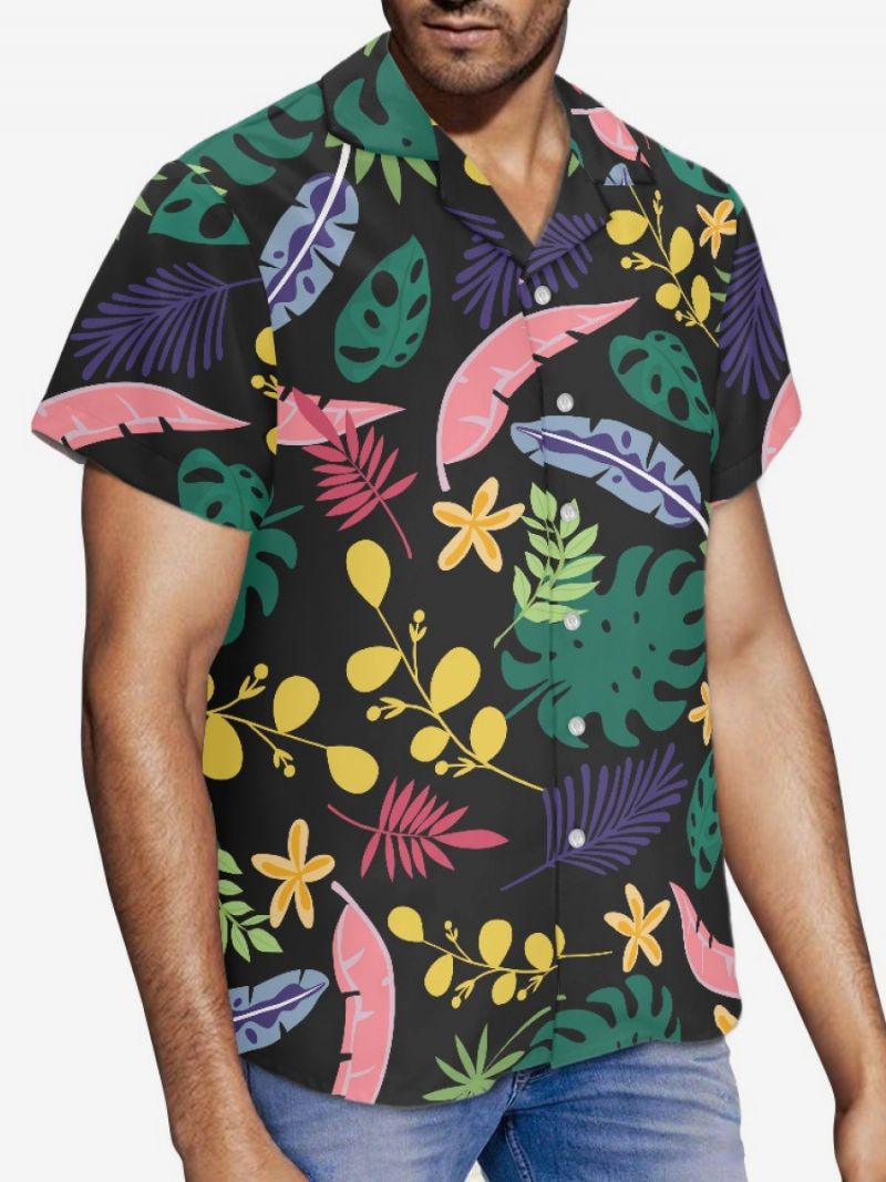 Casual Skjorta För Män Tropical Printed Herr Topp - Svart