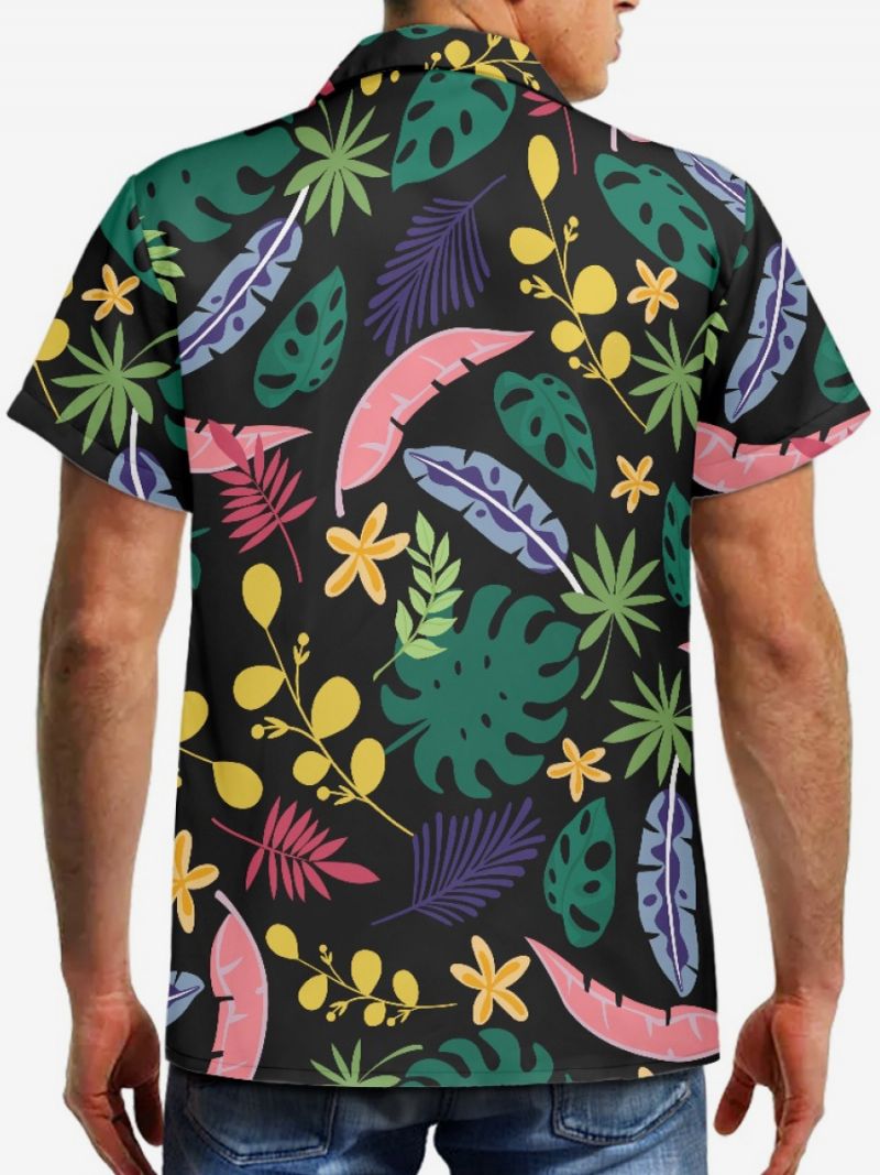 Casual Skjorta För Män Tropical Printed Herr Topp - Svart