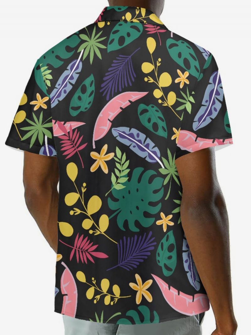 Casual Skjorta För Män Tropical Printed Herr Topp - Svart