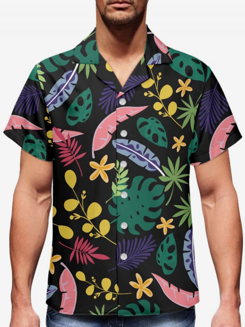 Casual Skjorta För Män Tropical Printed Herr Topp - Svart