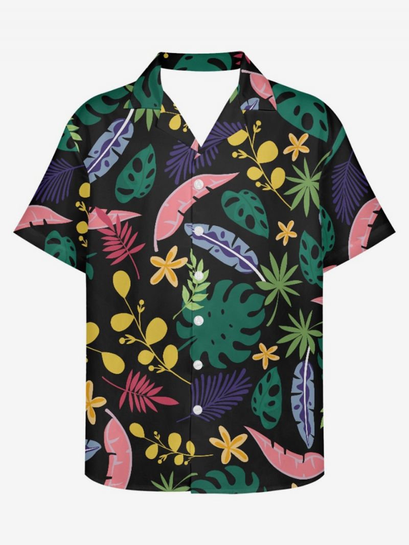 Casual Skjorta För Män Tropical Printed Herr Topp - Svart