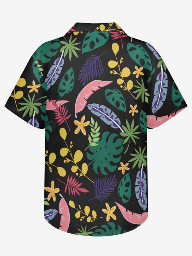 Casual Skjorta För Män Tropical Printed Herr Topp - Svart