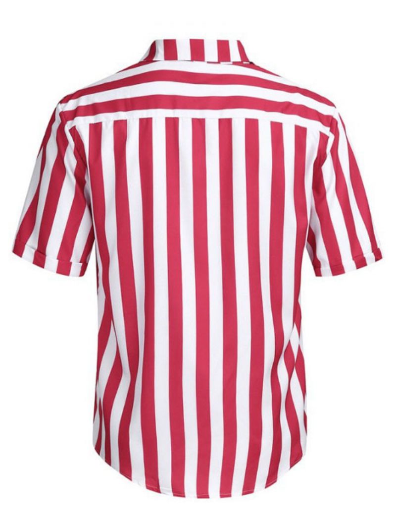 Casual Skjorta För Män Turndown-krage Chic Stripes Röda Herrskjortor - Röd