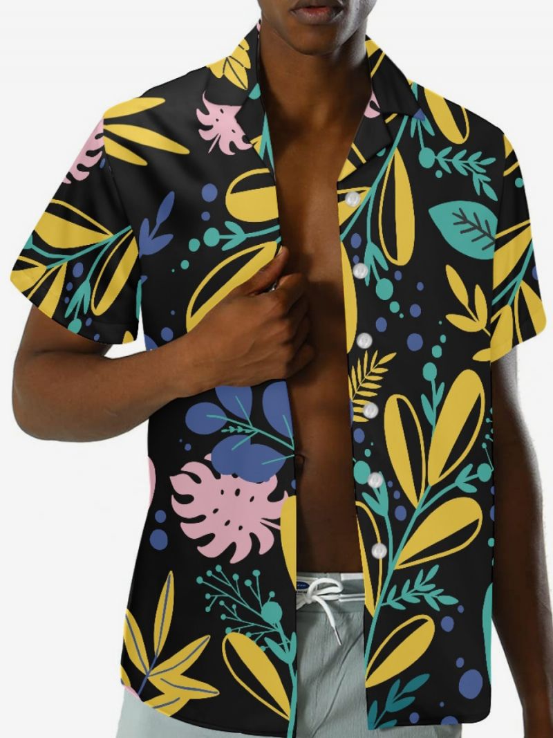 Kortärmad Hawaii-skjorta För Män Plant Printed Vacation Top