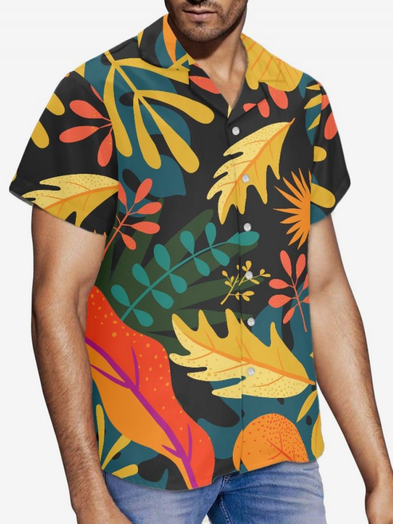 Kortärmad Hawaii Skjorta För Män Tropical Printed Vacation Top - Svart