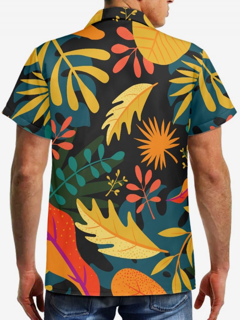 Kortärmad Hawaii Skjorta För Män Tropical Printed Vacation Top - Svart