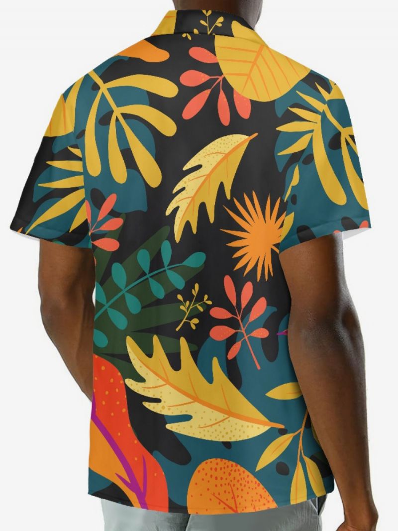 Kortärmad Hawaii Skjorta För Män Tropical Printed Vacation Top - Svart