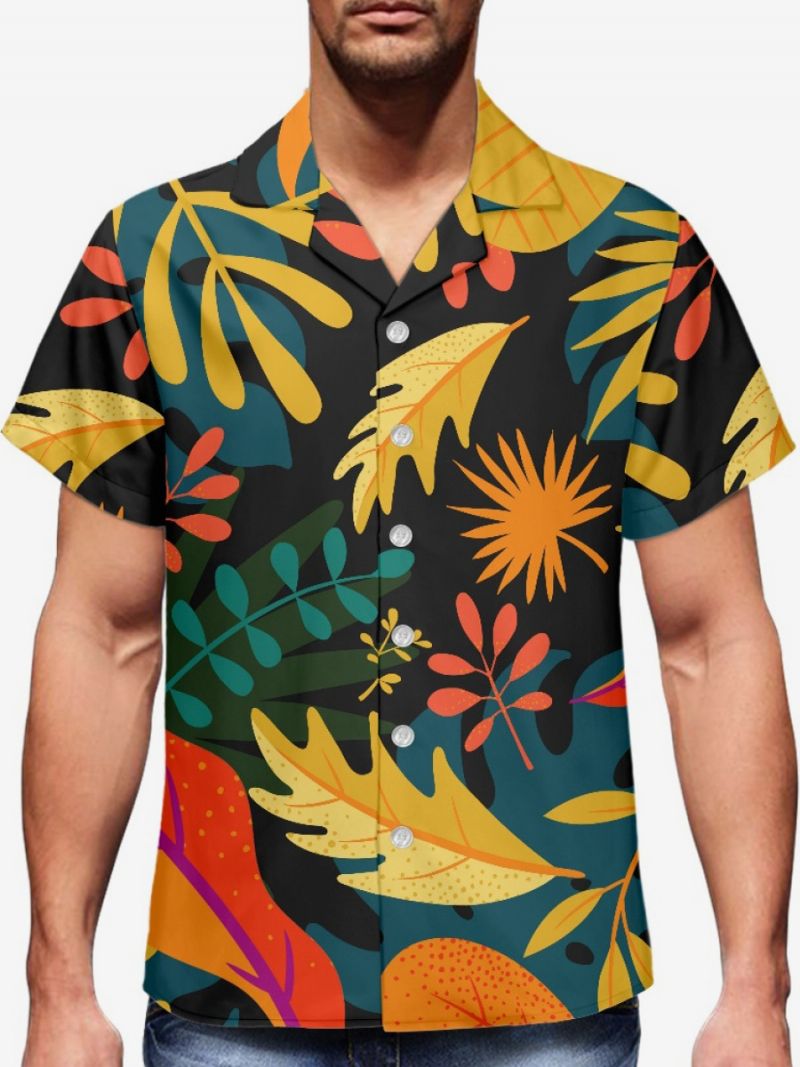 Kortärmad Hawaii Skjorta För Män Tropical Printed Vacation Top - Svart