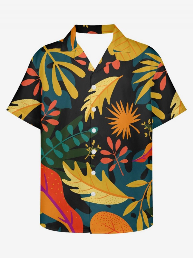 Kortärmad Hawaii Skjorta För Män Tropical Printed Vacation Top - Svart