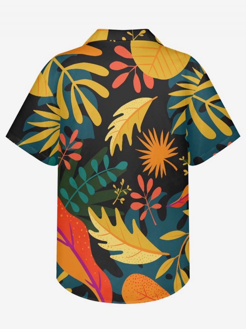 Kortärmad Hawaii Skjorta För Män Tropical Printed Vacation Top - Svart