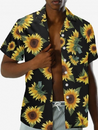 Män Funky Hawaiian Shirts Kortärmad Summer Vacation Sunflower Printed Beach Casual Hawaii Shirt