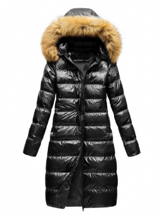 Damjacka Black Puffer Coat Fuskpäls Hooded Winter Ytterkläder