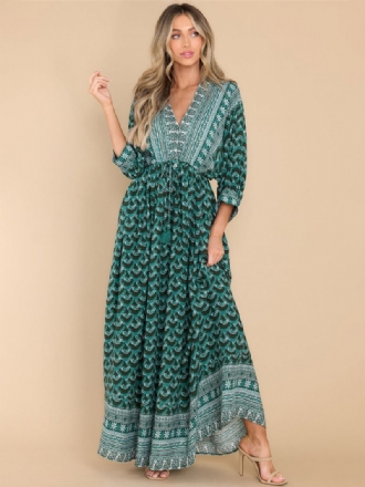 Kvinnors Boho Klänning Tryck V-ringad High Cut Daily Casual Maxi Beach Klänningar