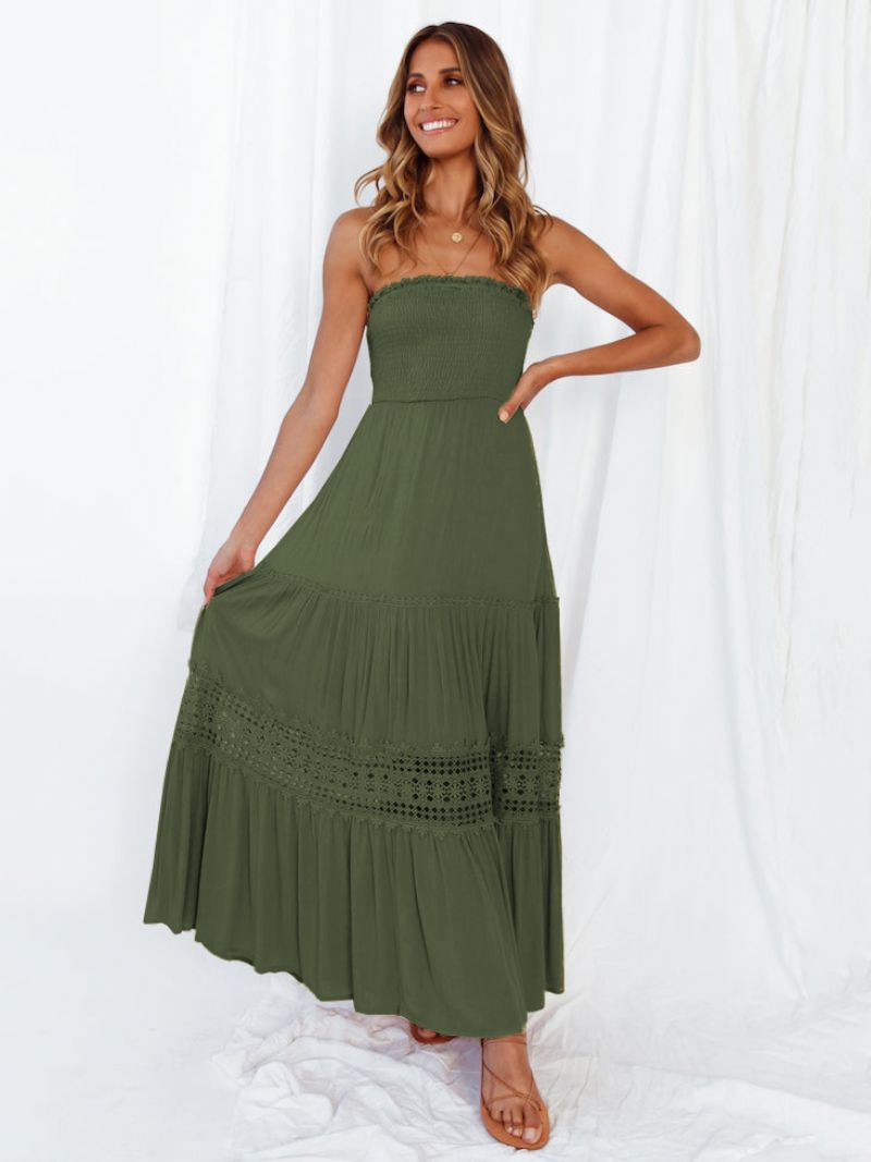 Sommarklänning För Kvinnor Bateau Neck Spets Vit Long Beach Dress - Hunter Green