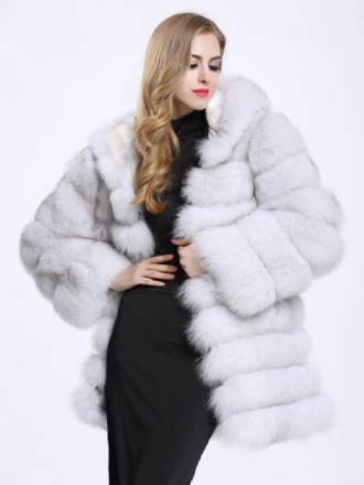 Faux Fox Fur Coat Hooded Påkostade Vinterytterkläder För Kvinnor