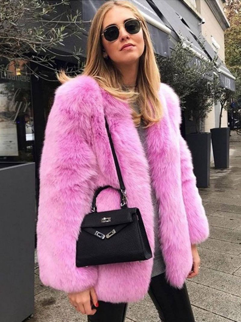 Faux Fur Coat Långärmad Öppen Fram Vinter Ytterkläder För Kvinnor