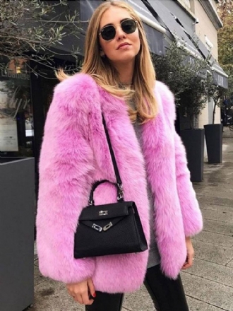 Faux Fur Coat Långärmad Öppen Fram Vinter Ytterkläder För Kvinnor