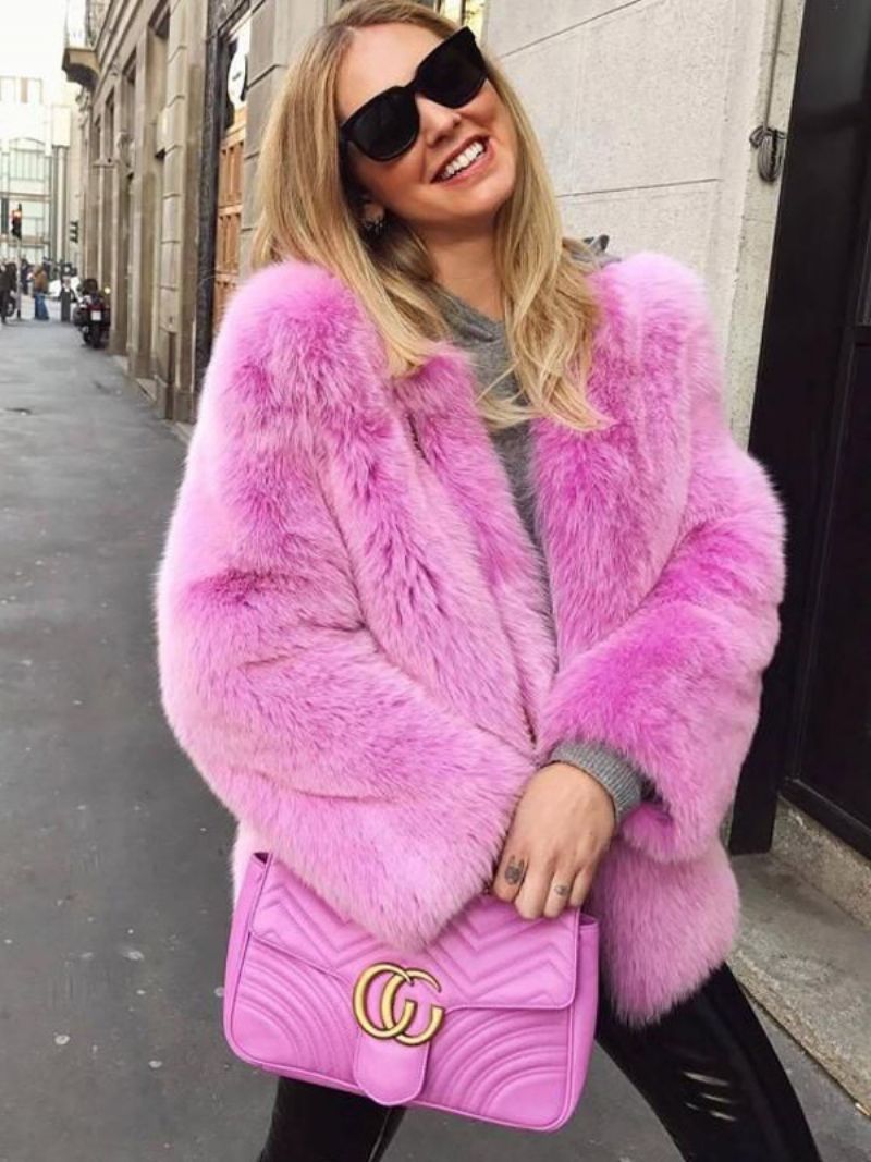 Faux Fur Coat Långärmad Öppen Fram Vinter Ytterkläder För Kvinnor - Rose