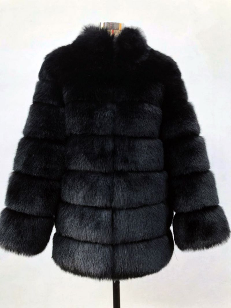 Faux Fur Coat Stand Krage Långärmad Enfärgad Ytterkläder För Kvinnor