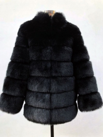 Faux Fur Coat Stand Krage Långärmad Enfärgad Ytterkläder För Kvinnor