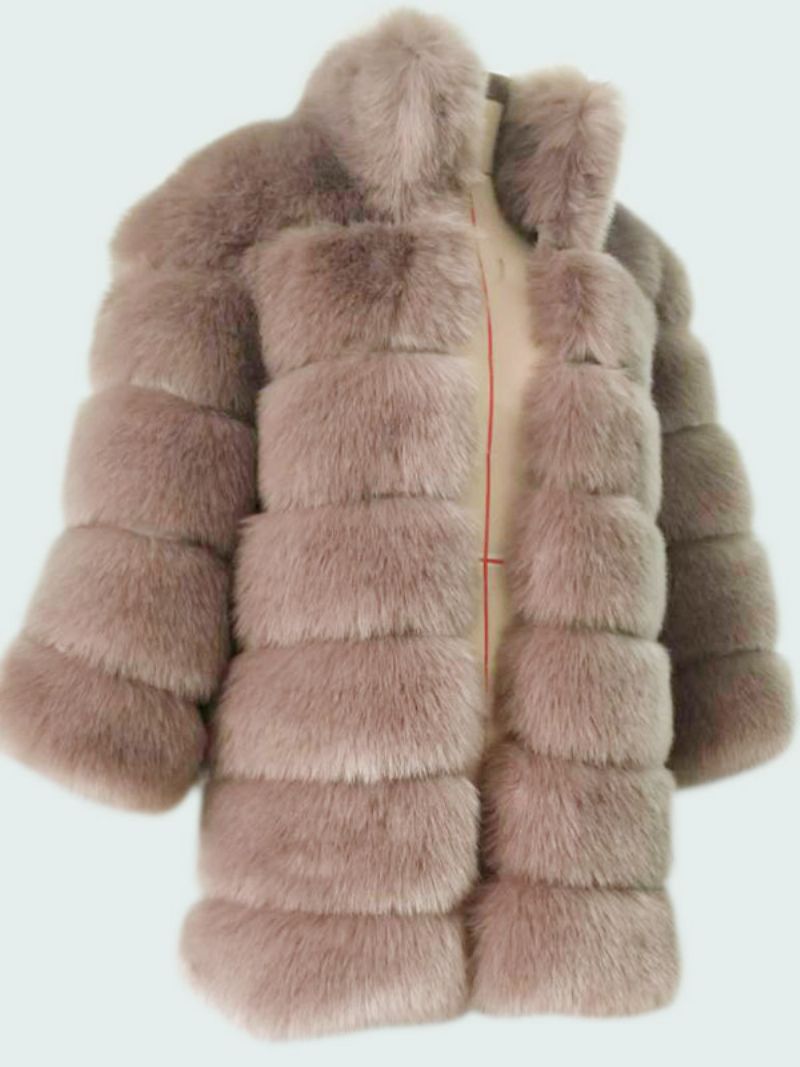 Faux Fur Coat Stand Krage Långärmad Enfärgad Ytterkläder För Kvinnor - Kamel