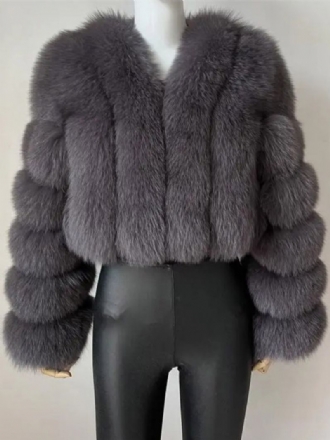 Faux Fur Coat V-ringad Långärmad Vinter Ytterkläder För Kvinnor