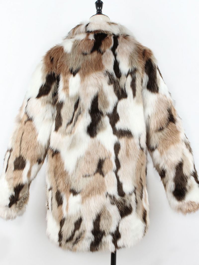 Faux Fur Coats Color Block Dam Vinter Ytterkläder - Kaffe Brun