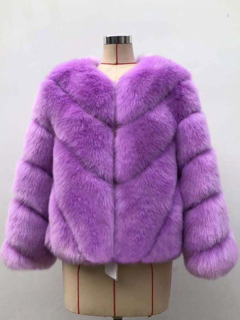 Faux Fur Coats Långärmad V-ringad Höst Vinter Ytterkläder För Kvinnor