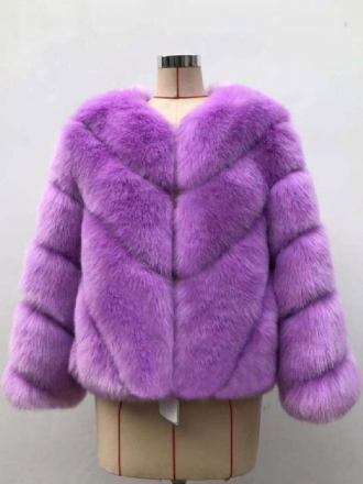 Faux Fur Coats Långärmad V-ringad Höst Vinter Ytterkläder För Kvinnor