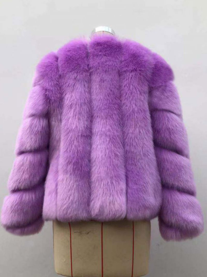 Faux Fur Coats Långärmad V-ringad Höst Vinter Ytterkläder För Kvinnor - Lila