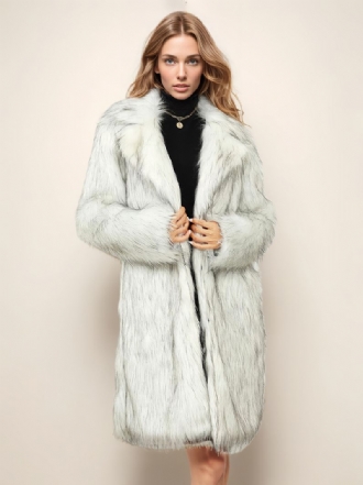 Faux Fur Coats Lapel Enkelknäppt Oversized Vinter Ytterkläder För Dam