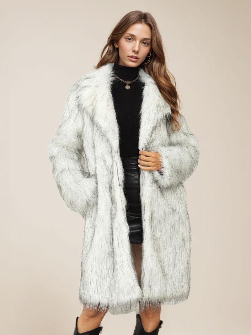 Faux Fur Coats Lapel Enkelknäppt Oversized Vinter Ytterkläder För Dam - Som Bild