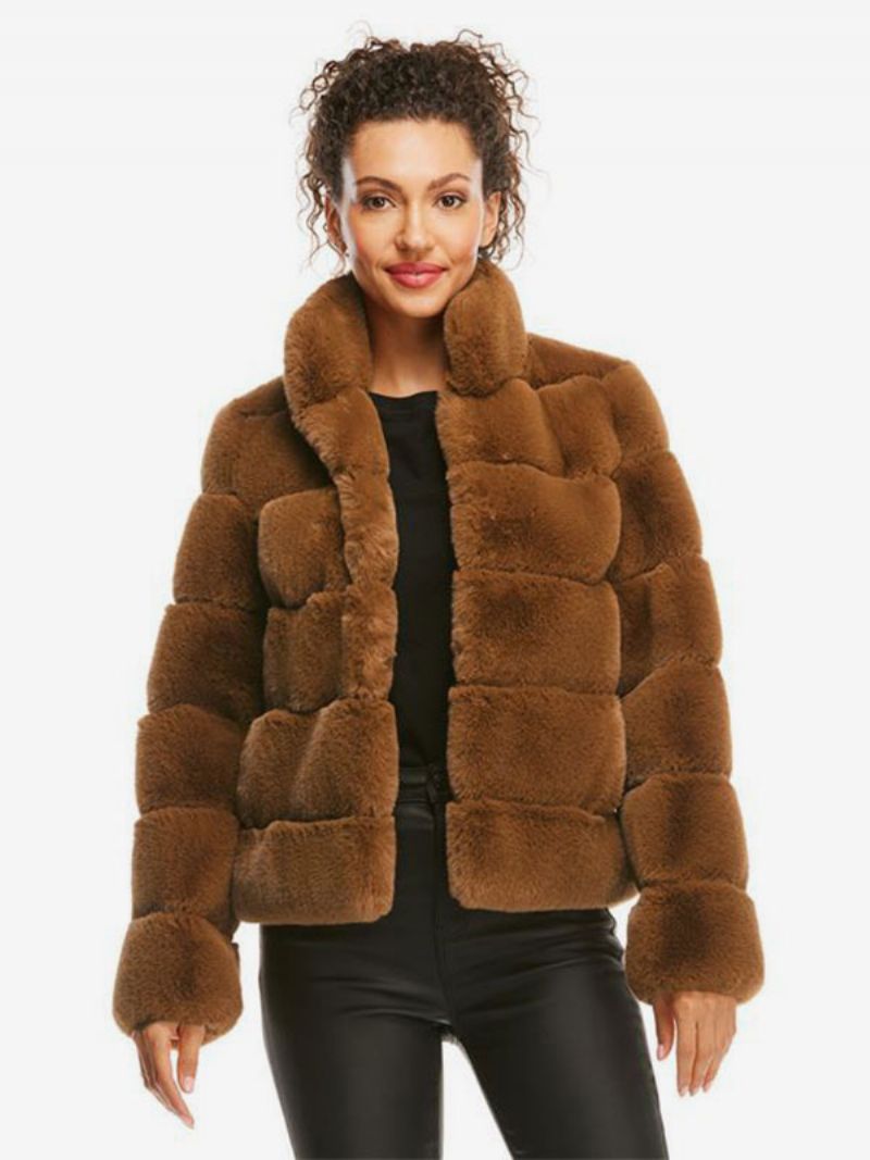 Faux Fur Coats Rose Långärmad Damrock - Kaffebrun