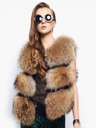 Faux Fur Vest Dam Camel Coat Ärmlös Fuskpälsjacka