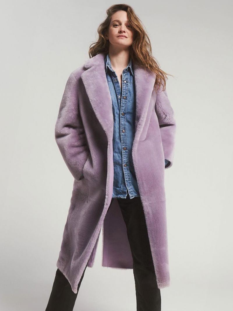 Longline Teddy Coat Notched Lapel Snedfickor Ytterkläder För Kvinnor