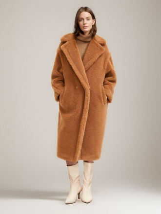 Teddy Coat Naggslag Lapel Longline Fuskpäls Ytterkläder För Kvinnor