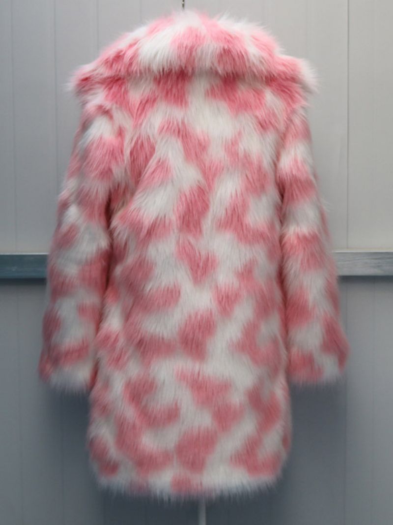 Two-one Fuzzy Coat Lapel Långärmad Faux Fur För Kvinnor - Rosa