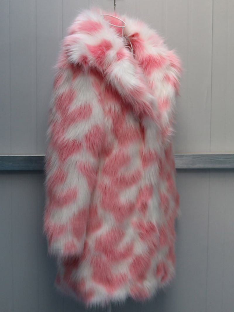 Two-one Fuzzy Coat Lapel Långärmad Faux Fur För Kvinnor - Rosa