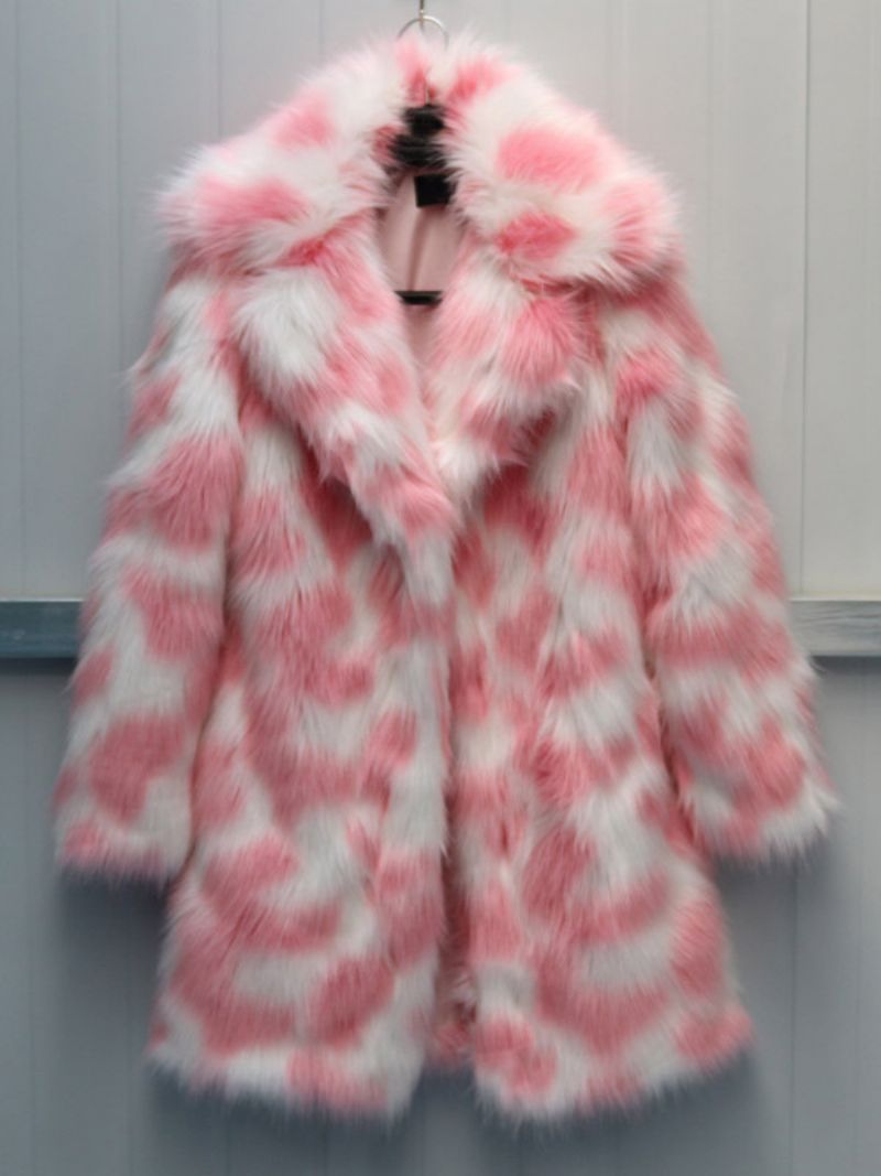 Two-one Fuzzy Coat Lapel Långärmad Faux Fur För Kvinnor - Rosa