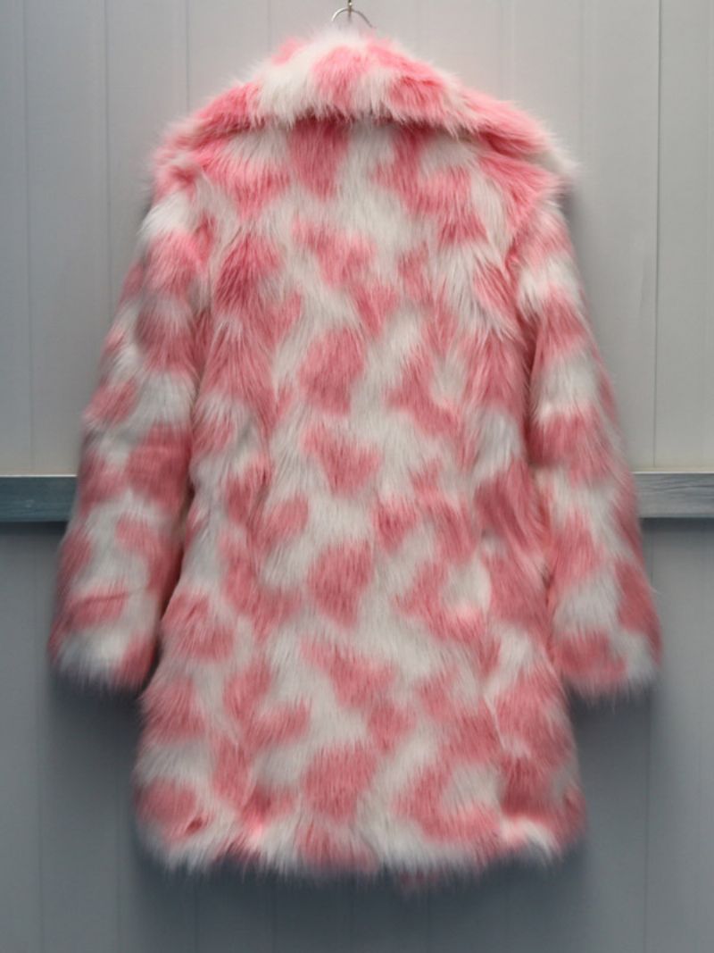 Two-one Fuzzy Coat Lapel Långärmad Faux Fur För Kvinnor - Rosa