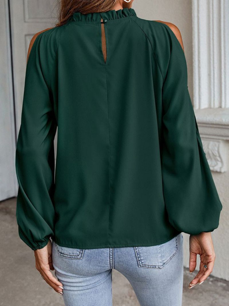 Skjorta För Kvinnor Röd Jewel Neck Casual Långärmade Toppar - Grön