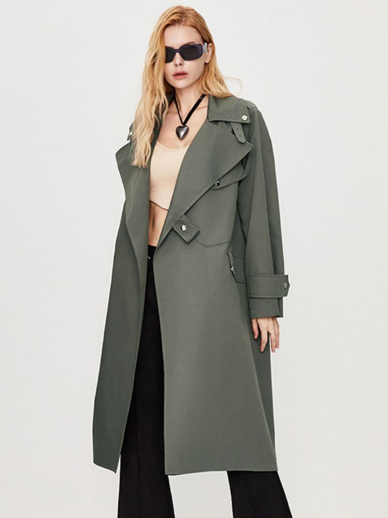 Kvinnors Trenchcoat Turndown-krage Långärmad Knappar Fall Ytterkläder - Deep Grey