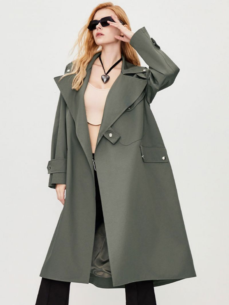 Kvinnors Trenchcoat Turndown-krage Långärmad Knappar Fall Ytterkläder - Deep Grey