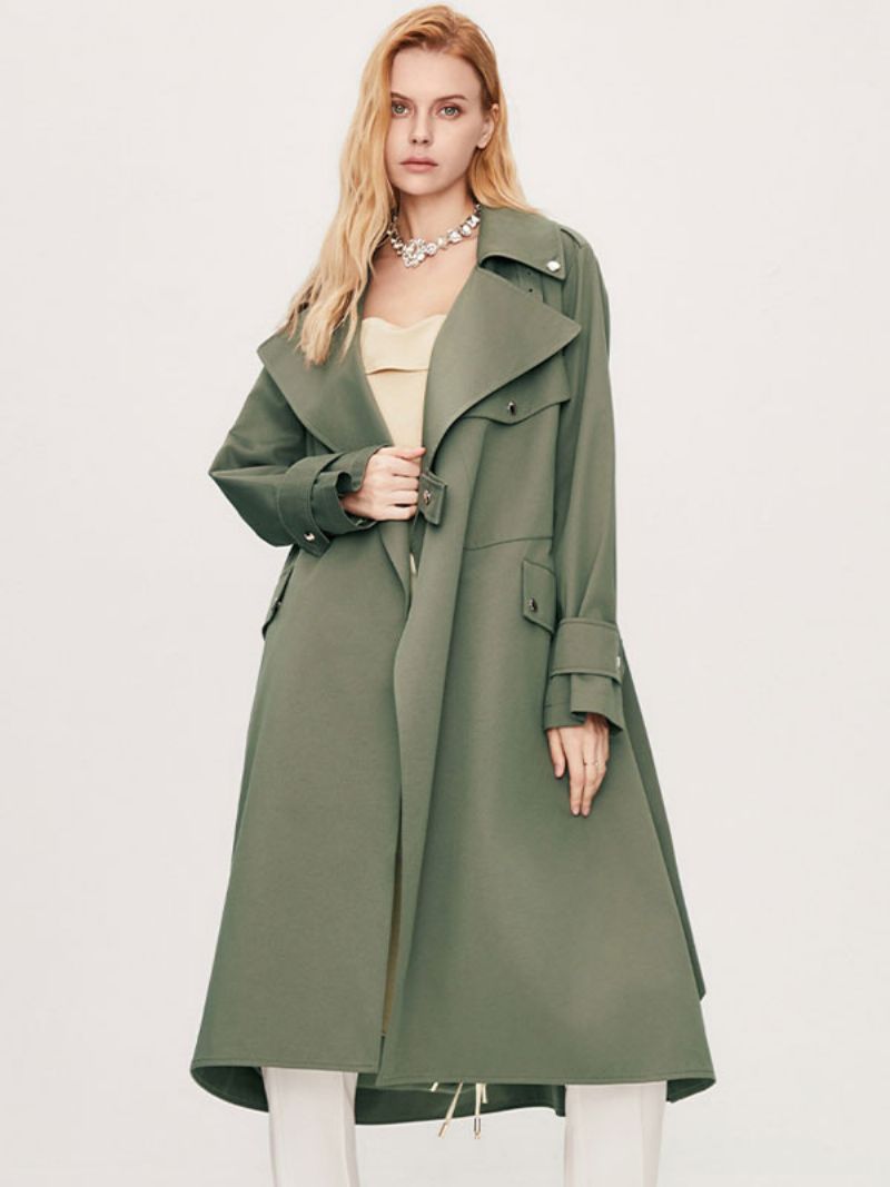 Kvinnors Trenchcoat Turndown-krage Långärmad Knappar Fall Ytterkläder - Hunter Green