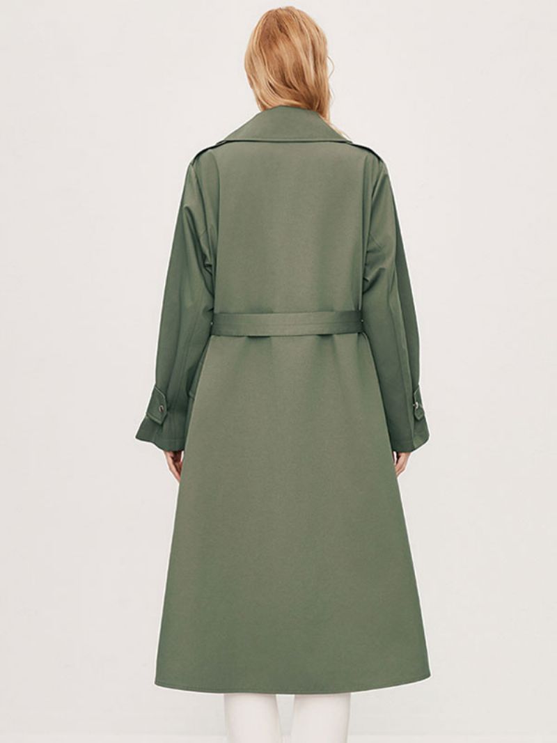 Kvinnors Trenchcoat Turndown-krage Långärmad Knappar Fall Ytterkläder - Hunter Green