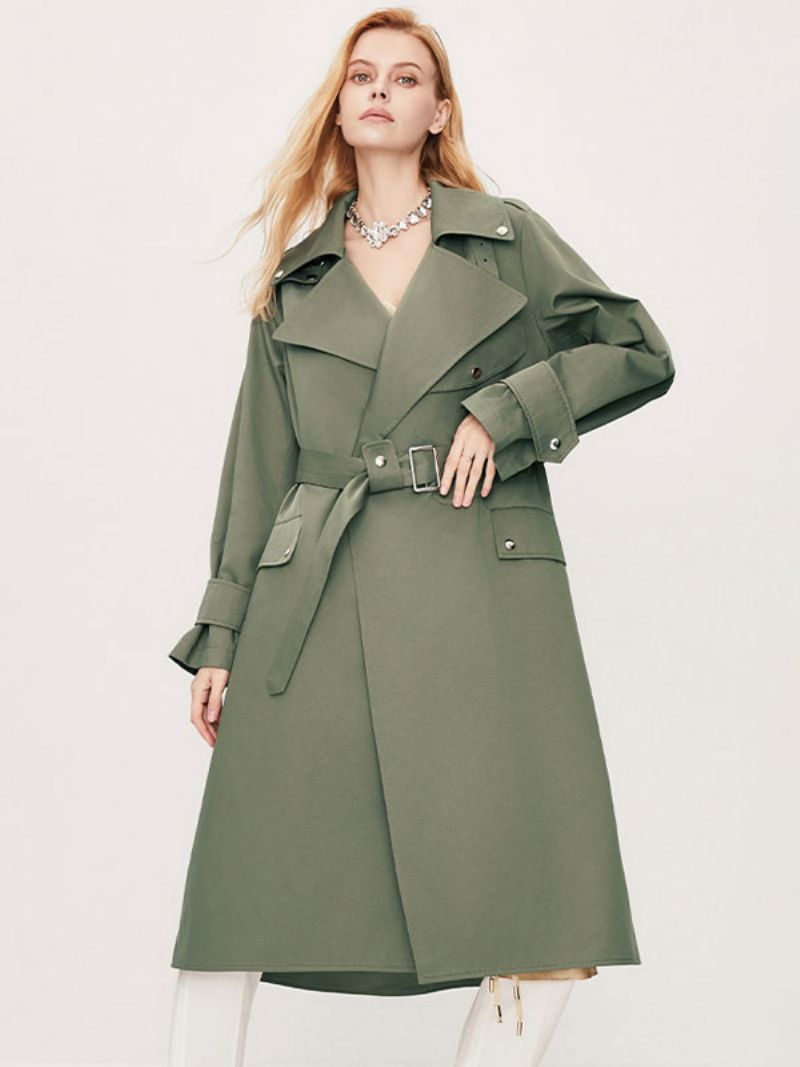 Kvinnors Trenchcoat Turndown-krage Långärmad Knappar Fall Ytterkläder - Hunter Green