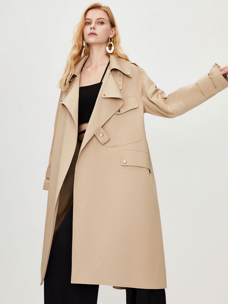 Kvinnors Trenchcoat Turndown-krage Långärmad Knappar Fall Ytterkläder - Khaki