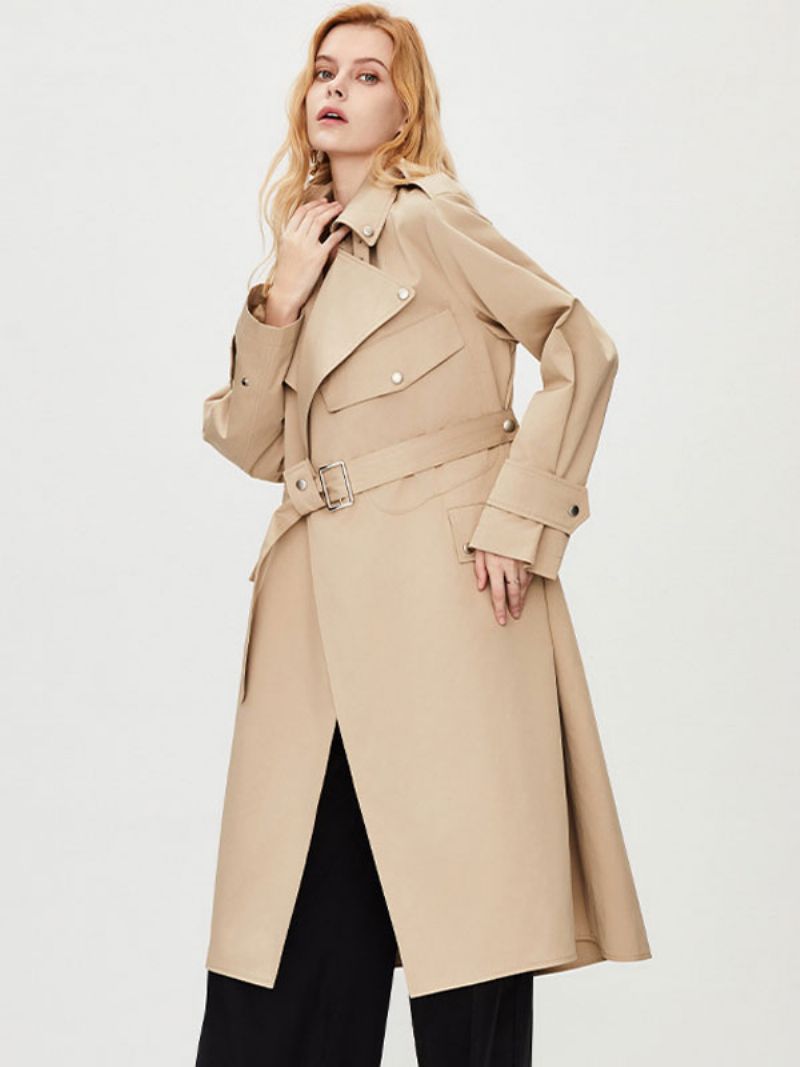 Kvinnors Trenchcoat Turndown-krage Långärmad Knappar Fall Ytterkläder - Khaki