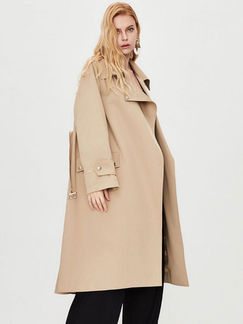 Kvinnors Trenchcoat Turndown-krage Långärmad Knappar Fall Ytterkläder - Khaki