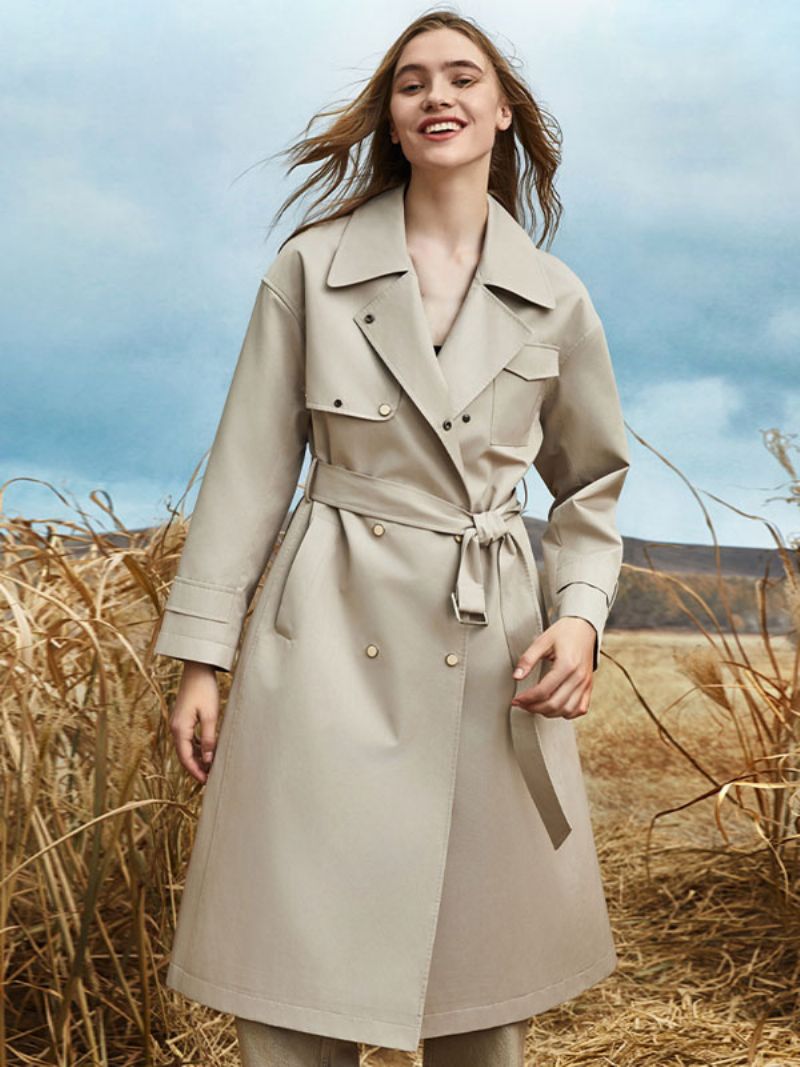 Kvinnors Trenchcoat Turndown-krage Sash Långärmad Höst Vår Ytterkläder - Beige